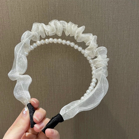 Bờm tóc bé gái voan nhún phối trai nhân tạo bồng bềnh tiểu thư Y012-8