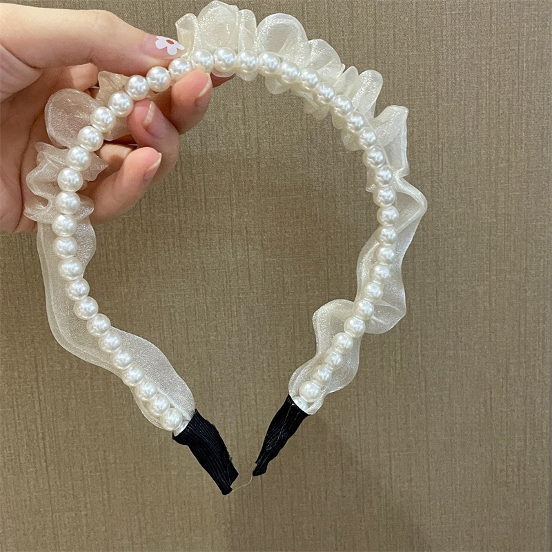 Bờm tóc bé gái voan nhún phối trai nhân tạo bồng bềnh tiểu thư Y012-8