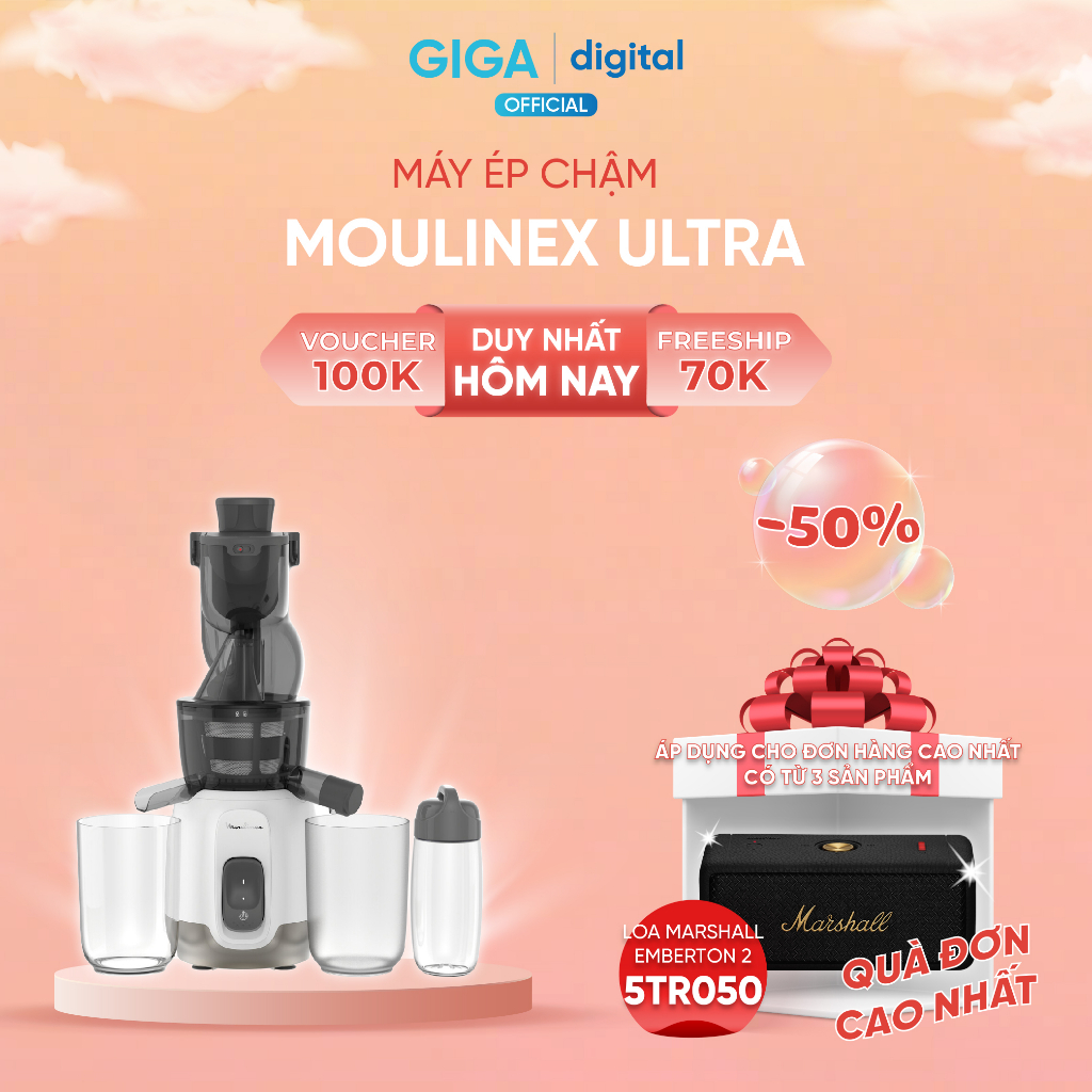 Máy ép chậm Moulinex Ultra Jiuce 200W Grey Makers (ZU600110)