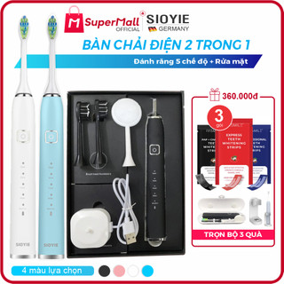 [Full Quà] Bàn chải đánh răng điện 3 trong 1 SIOYIE - Đánh răng, rửa mặt, chăm sóc nướu | Sạc không dây