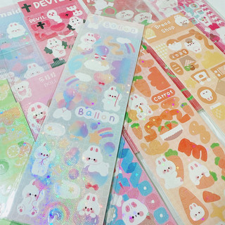 Sticker ánh nhũ thỏ đáng yêu trang trí sổ tay, toploader