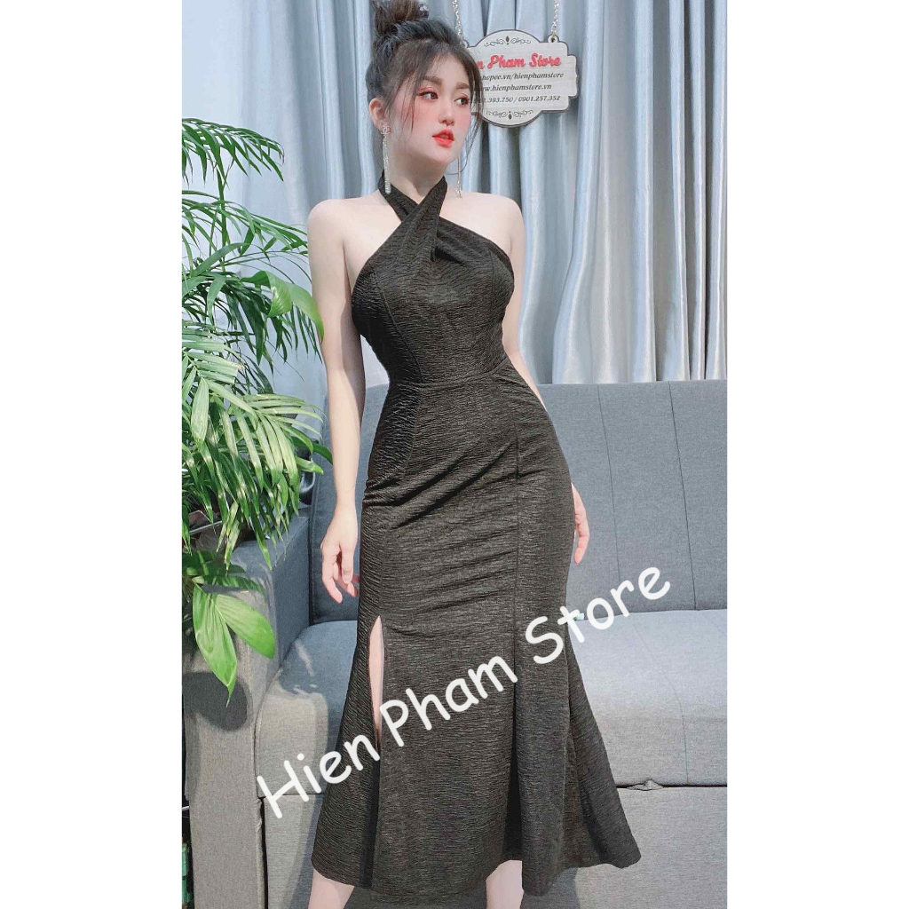 Đầm body đuôi cá cồ chéo xẽ tà sexy DN7565