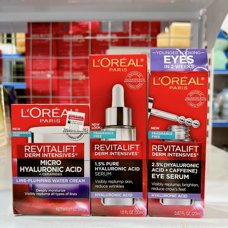 Combo 3 món dưỡng ẩm chống lão hoá Loreal Revitalift Derm Intensives Hyaluronic Acid