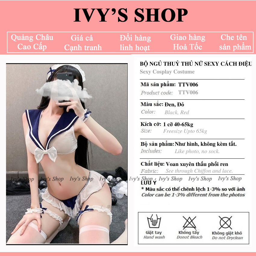 Bộ đồ ngủ cosplay sexy đồng phục nữ, váy ngủ nữ sinh, gồm áo + đầm ngủ cosplay thủy thủ xuyên thấu mã TTv006