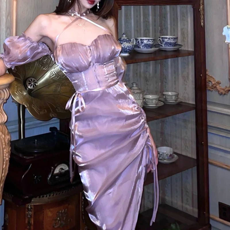 Đầm body dự tiệc lóng lánh ban đêm màu tím sang chảnh trễ vai quyến rũ size S/M/L chỉ có tại LUXIEU GARDEN🌸