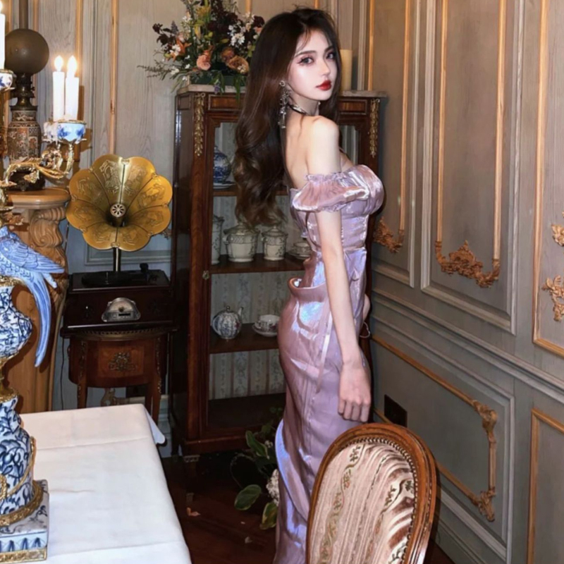 Đầm body dự tiệc lóng lánh ban đêm màu tím sang chảnh trễ vai quyến rũ size S/M/L chỉ có tại LUXIEU GARDEN🌸