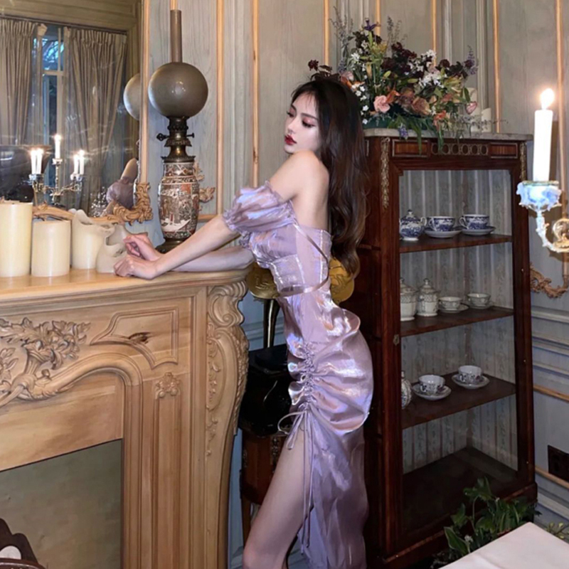 Đầm body dự tiệc lóng lánh ban đêm màu tím sang chảnh trễ vai quyến rũ size S/M/L chỉ có tại LUXIEU GARDEN🌸