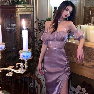 Đầm body dự tiệc lóng lánh ban đêm màu tím sang chảnh trễ vai quyến rũ size S/M/L chỉ có tại LUXIEU GARDEN🌸