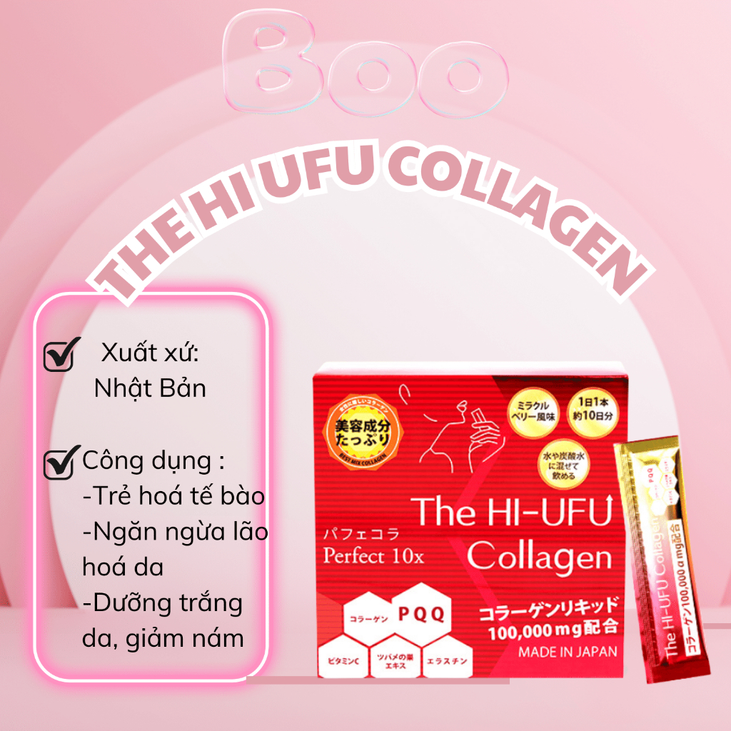 Collagen Dạng Nước Chăm Sóc Sắc Đẹp Toàn Diện The Hi UFU Collagen 100.000mg - Full Hộp (10 Gói)