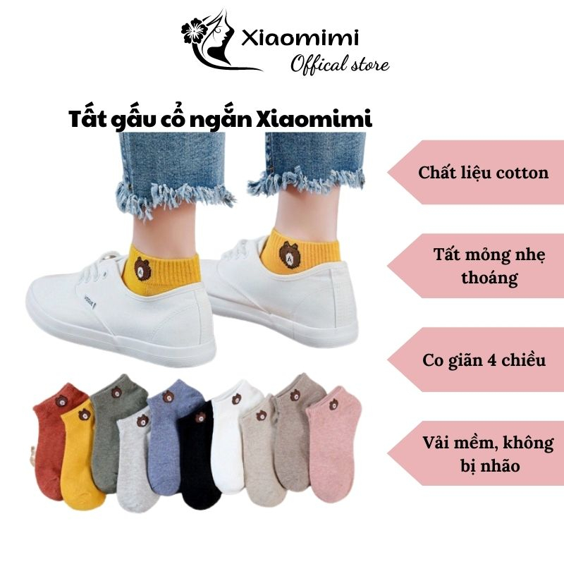 Tất ngắn cổ nữ tất gấu cổ ngắn dể thương co gian thoáng khí cotton Hàn Quốc XIAOMIMI TQ22222DD