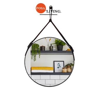 Gương tròn treo tường viền da Posa