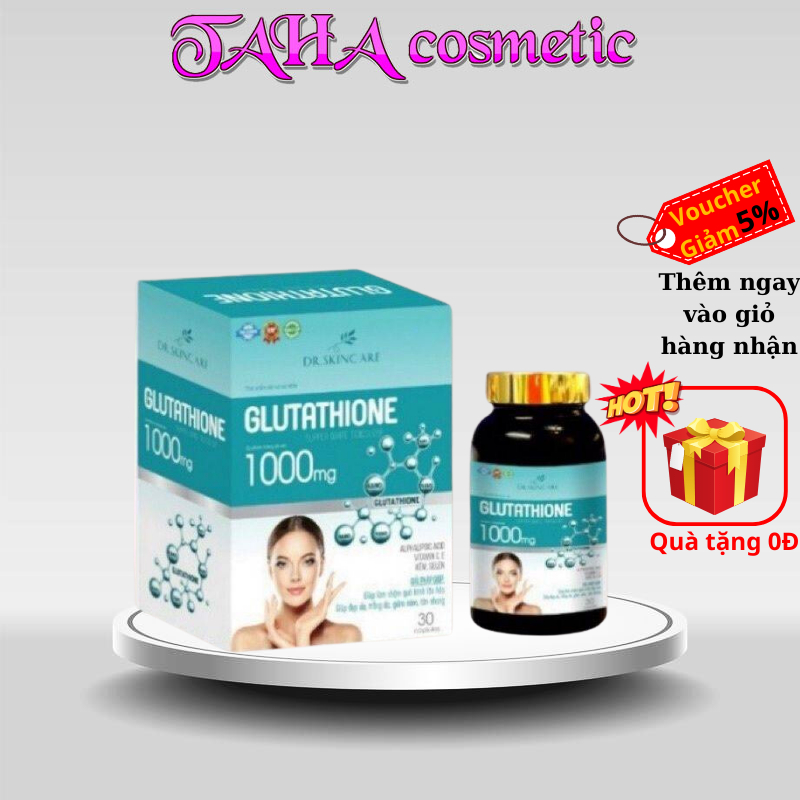 Viên Uống GLUTATHIONE 1000mg Viên uống trắng da giảm nám mờ nhăn chống lão hoá chính hãng