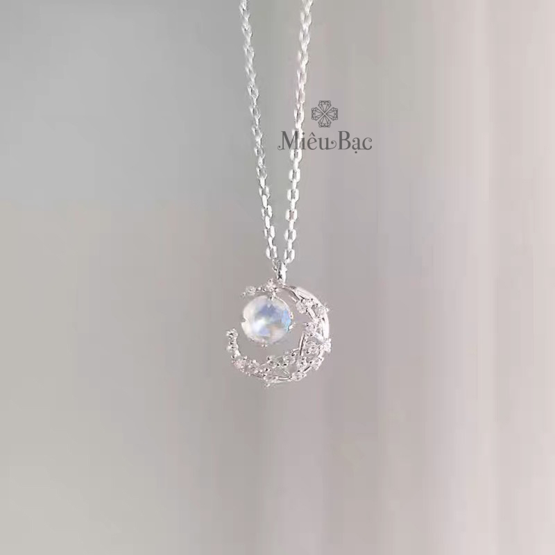 Dây chuyền bạc nữ Miêu Bạc đính đá hình mặt trăng moonstone chất liệu s925 phụ kiện trang sức nữ MD15