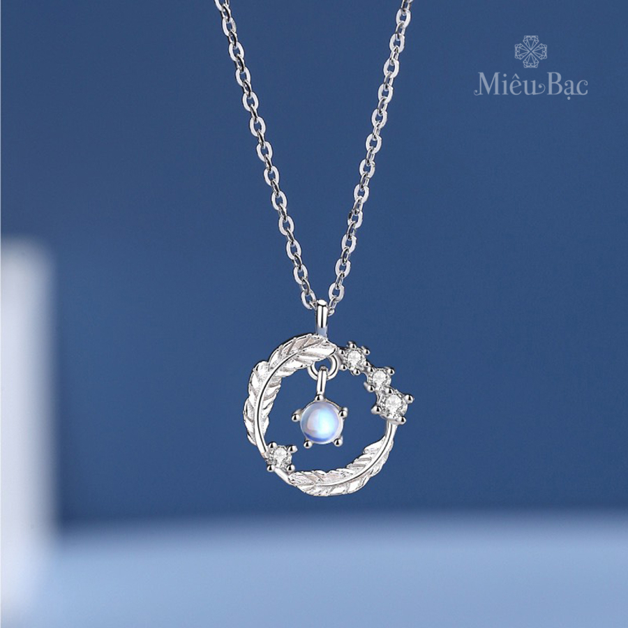 Dây chuyền bạc nữ Miêu Bạc vòng cổ lông vũ đá mặt trăng moonstone chất liệu bạc s925 thời trang phụ kiện trang sức MD27