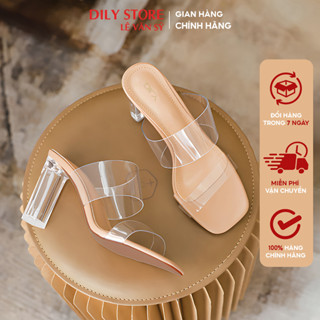 Dép guốc đế vuông quai trong suốt sang trọng gót cao 8cm_AA0396