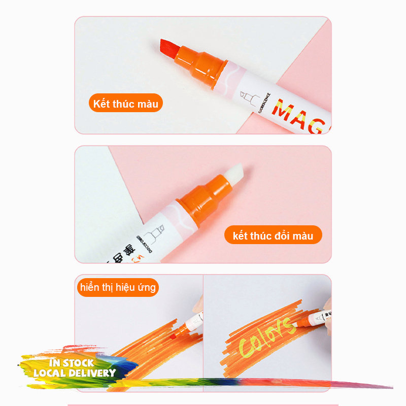 Bút đổi màu hai đầu DIY, bút màu dạ quang highlight 2 đầu, đổi màu 2 đầu cực đẹp