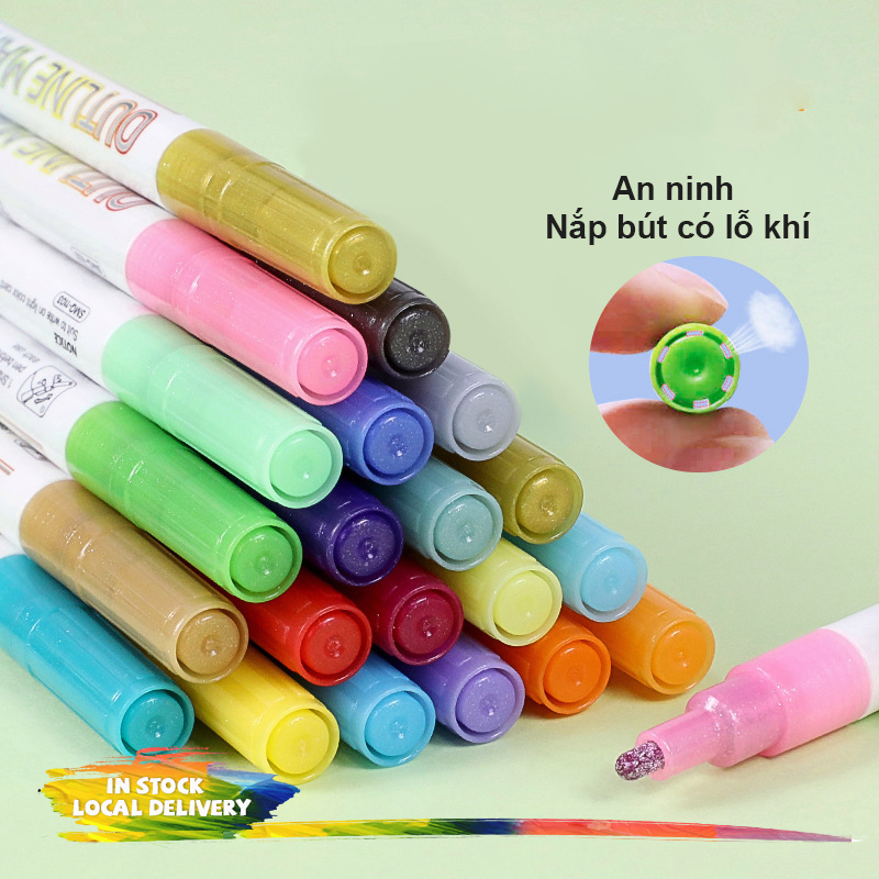 Bút dạ quang nhũ 2 dòng, set 8 bút màu dạ quang nhũ đán dấu để viết thiệp, thư tay