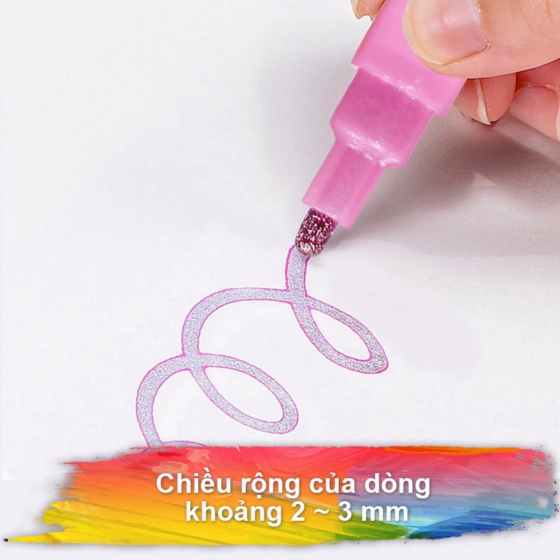 Bút dạ quang nhũ 2 dòng, set 8 bút màu dạ quang nhũ đán dấu để viết thiệp, thư tay