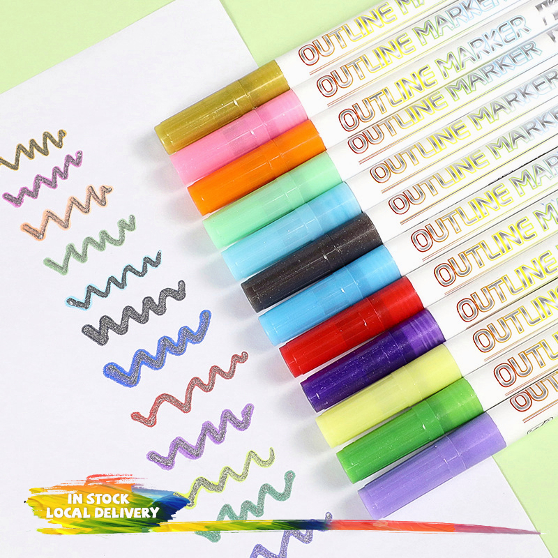 Bút dạ quang nhũ 2 dòng, set 8 bút màu dạ quang nhũ đán dấu để viết thiệp, thư tay