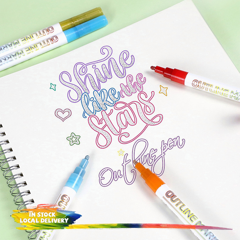 Bút dạ quang nhũ 2 dòng, set 8 bút màu dạ quang nhũ đán dấu để viết thiệp, thư tay