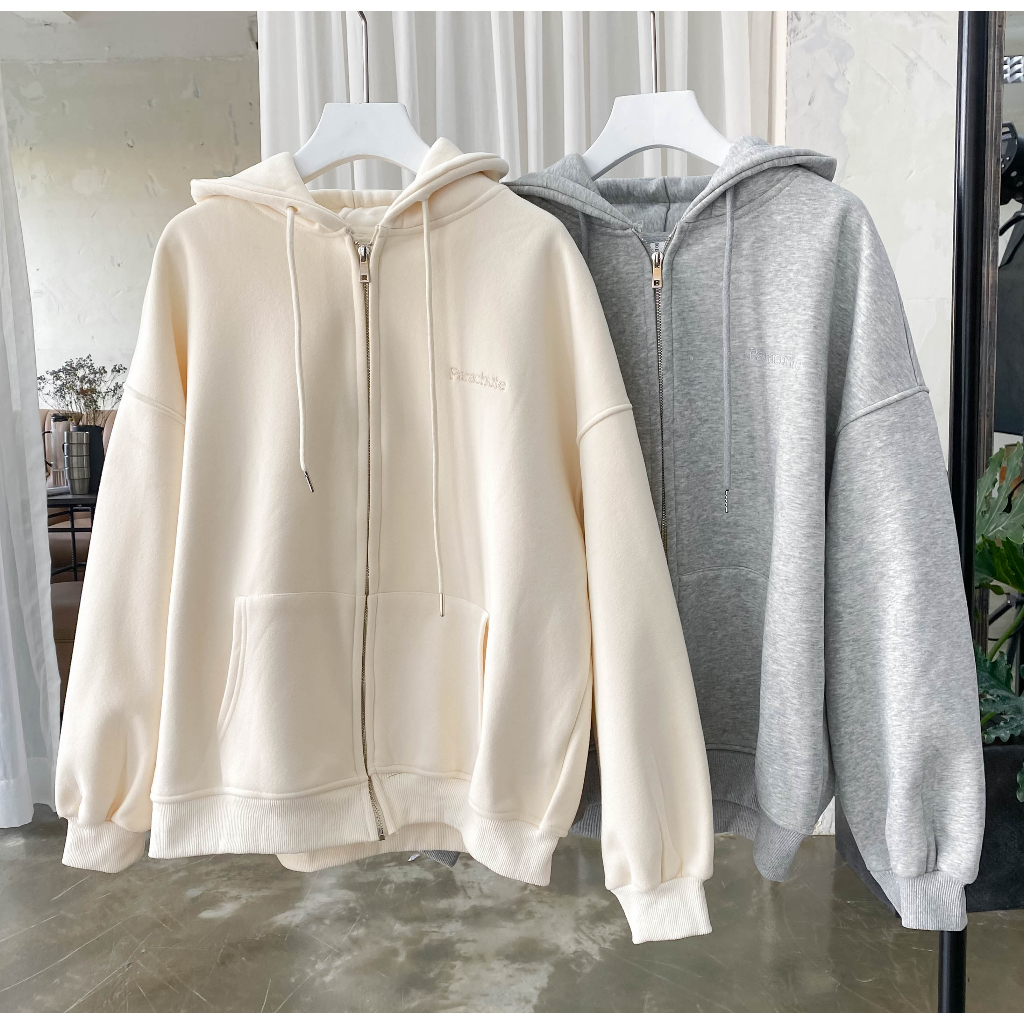 Áo khoác nỉ form rộng mũ thêu chữ Parachute trơn 2 màu LENCLOTHING 9401