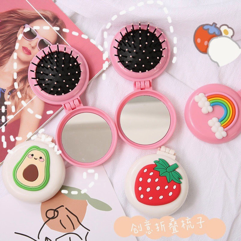 Lược Gấp Kèm Gương - Lược massage cầm tay mềm mại kiểu hoạt hình