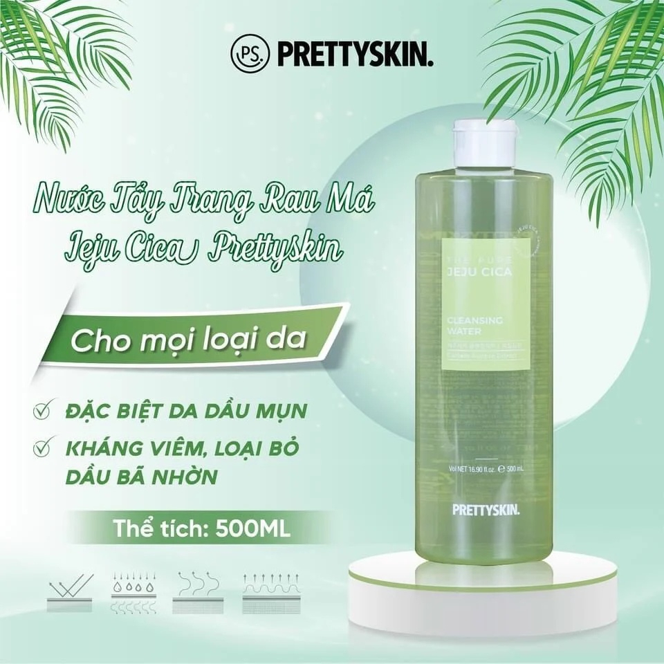 Nước Tẩy Trang Cho Da Dầu Mụn Pretty Skin 500ml - Prettyskin Rau Má Jeju Cica Giúp Sạch Sâu