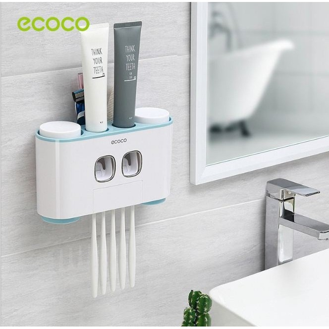 Bộ Nhả Kem Đánh Răng Tự Động ECOCO E1802 - Giá Cài Bàn Chải Kèm Cốc Dán Tường Đa Năng