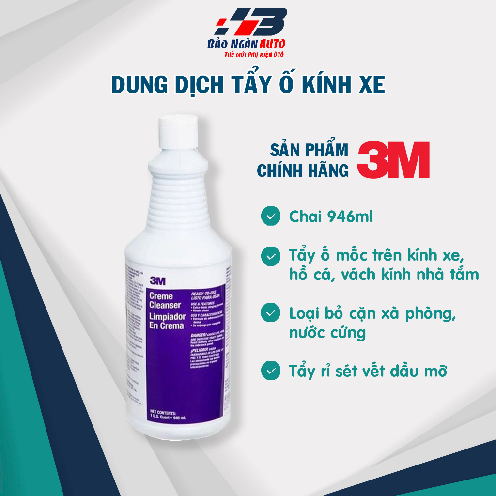 Dung dịch tẩy ố kính xe, vảy cá trên vách kính, tẩy rỉ sét inox, vệ sinh bồn tắm 3M Creme Cleanser Limpiador En Crema