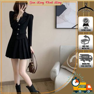 Set Áo Blazer Michiha Fashion - Áo Vest Nữ Hiện Đại Tay Cúc Ngọc Kèm Chân Váy Ngắn, Sang Chảnh Cao Cấp