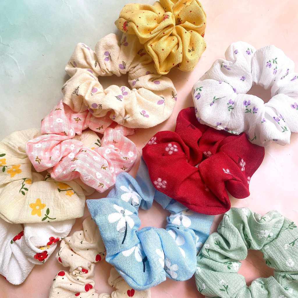 Set 10 cột tóc vải scrunchies hoa vintage retro vải đẹp cotton lụa thô đũi các loại TIMSTORE