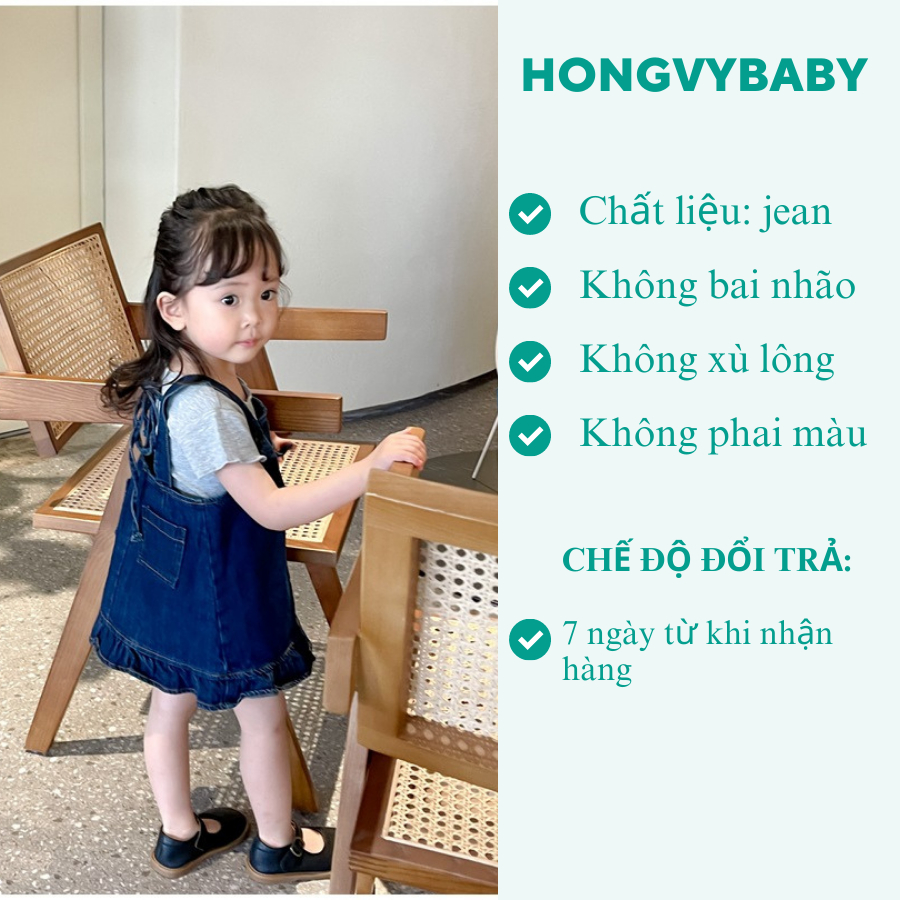 Set 3 chi tiết váy yếm Jeans cho bé gái 1-5 Tuổi, váy cho bé gái gồm: áo trong, yếm, kính HONGVYBABY