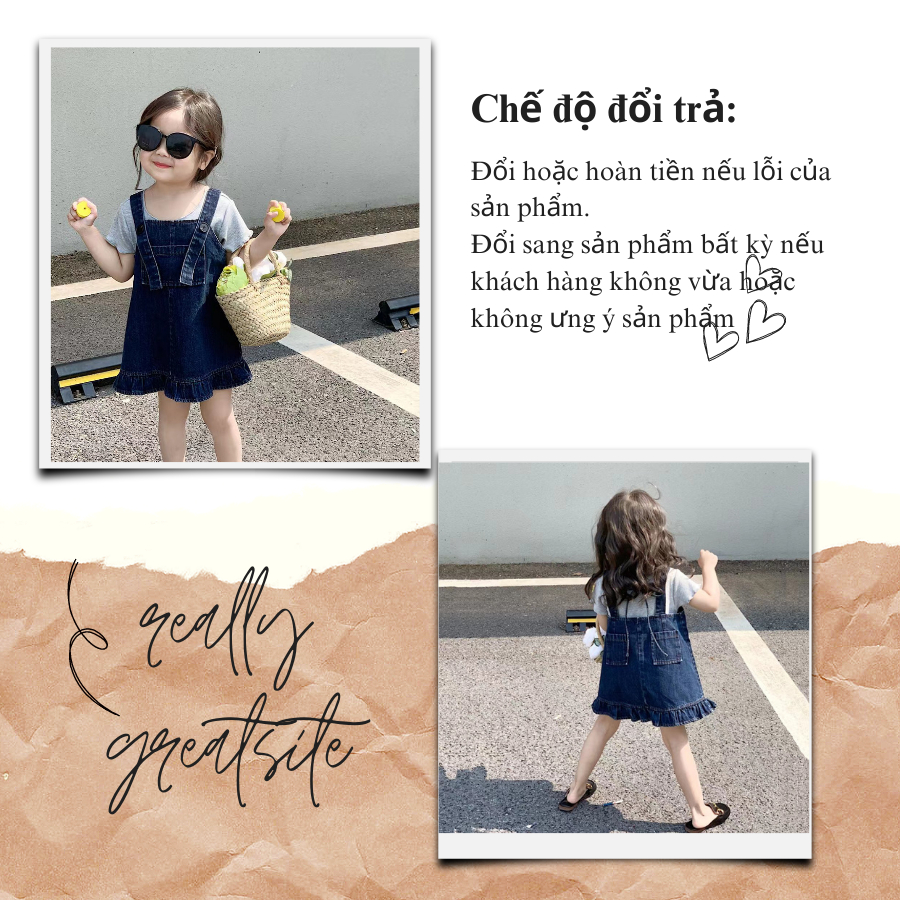 Set 3 chi tiết váy yếm Jeans cho bé gái 1-5 Tuổi, váy cho bé gái gồm: áo trong, yếm, kính HONGVYBABY