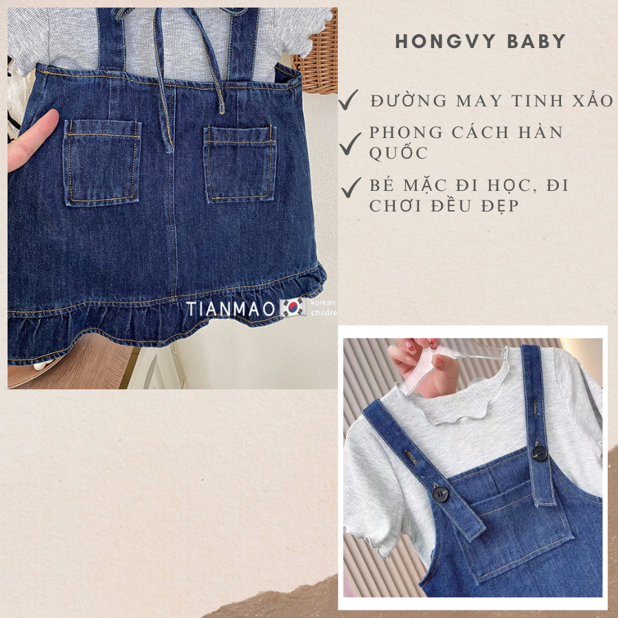 Set 3 chi tiết váy yếm Jeans cho bé gái 1-5 Tuổi, váy cho bé gái gồm: áo trong, yếm, kính HONGVYBABY