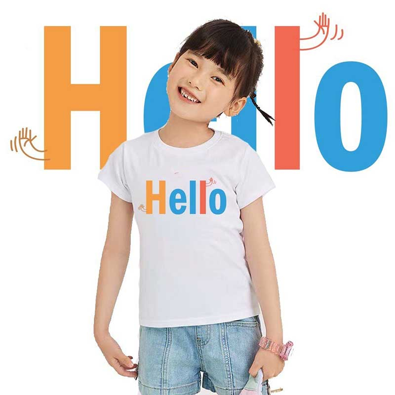 Áo phông áo thun ngắn tay cho bé gái TANOSA in hình hello chất cotton size 13-33kg