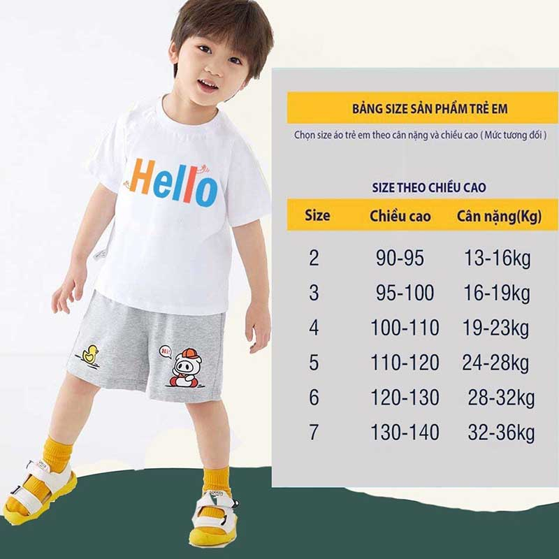 Áo phông áo thun ngắn tay cho bé gái TANOSA in hình hello chất cotton size 13-33kg