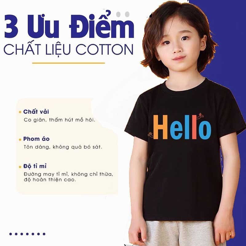 Áo phông áo thun ngắn tay cho bé gái TANOSA in hình hello chất cotton size 13-33kg