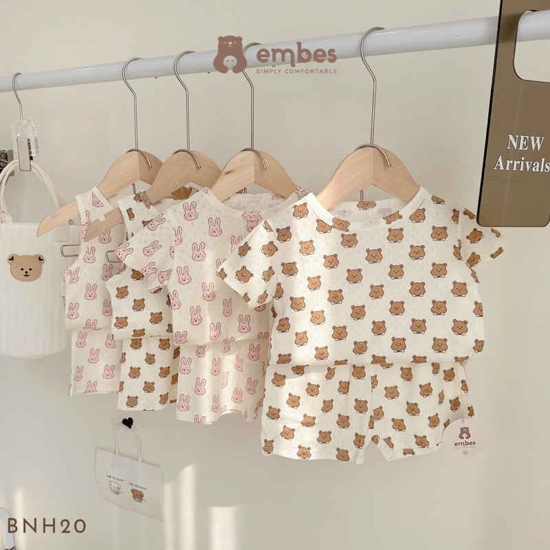Bộ quần áo cotton thông hơi hoạ tiết gấu xinh cho bé