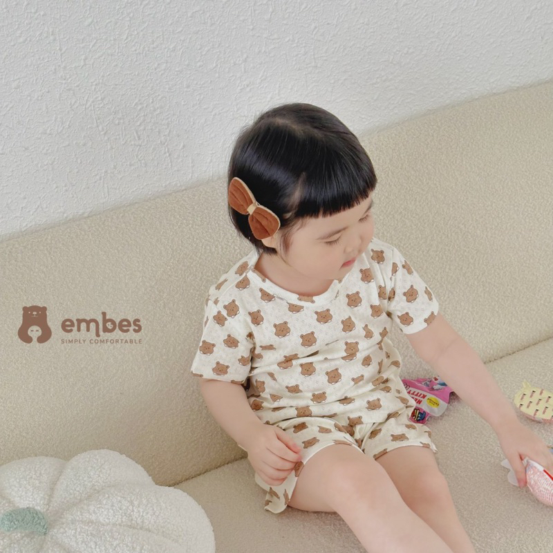Bộ quần áo cotton thông hơi hoạ tiết gấu xinh cho bé
