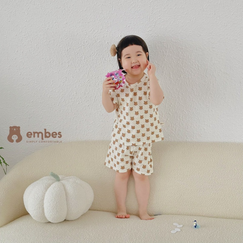 Bộ quần áo cotton thông hơi hoạ tiết gấu xinh cho bé