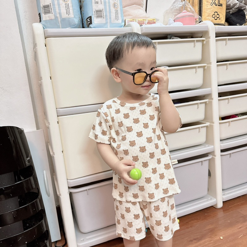 Bộ quần áo cotton thông hơi hoạ tiết gấu xinh cho bé