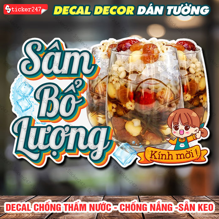 Decal Trang Trí Sâm Bổ Lượng🌈 Hình Dán Chè Sâm Bổ Lượng Decor Trang Trí Tiệm Chè - Decal Dán Tường Chống Nước
