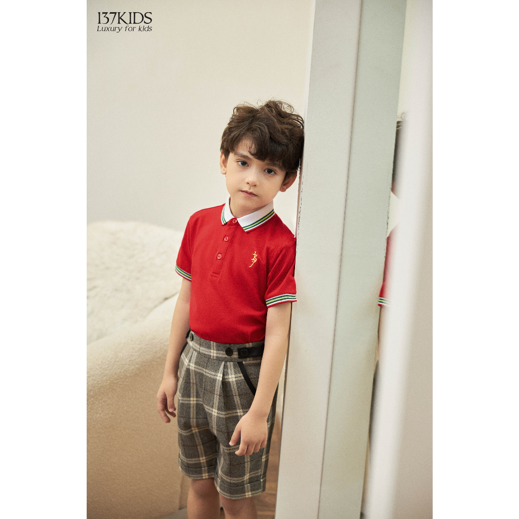 Áo polo đỏ cộc tay bé trai 137Kids thiết kế năng động thoáng mát cho bé đi chơi đi học