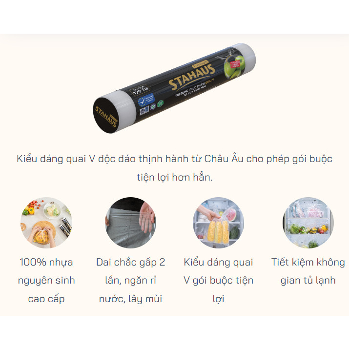 Túi đựng thực phẩm THSH cao cấp quai V STAHAUS Premium 23x35cm cuộn 120 túi
