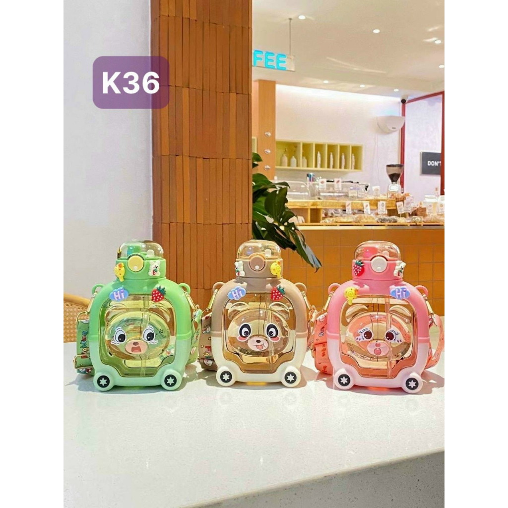 Bình đựng nước hình bánh xe xinh xắn 1000 ml kèm dây đeo tiện lợi