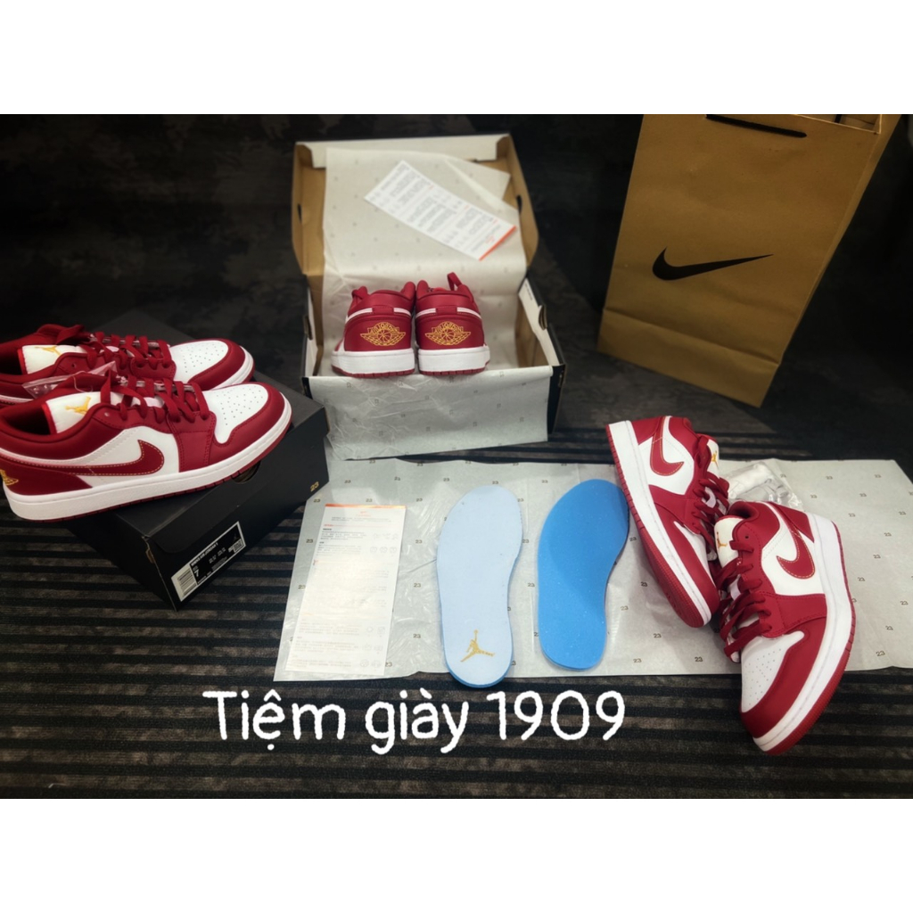 Giày Thể Thao Jordan    Đỏ Chỉ Vàng Logo Vàng  Gym Read Chỉ Vàn