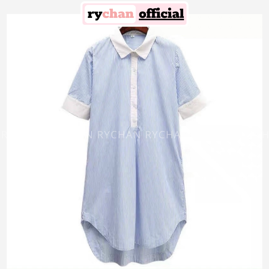 [ẢNH THẬT CUỐI] Đầm Sơ Mi Nữ Cổ Trắng Túi Hai Bên Tao Nhã, Đầm Nữ Dạo Mall Tà Tròn Dáng Suông Sọc Xanh Sọc Đen - DX781