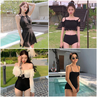 BIKINI Bộ đồ bơi nữ đi biển 2 mảnh - quần cạp cao - áo croptop bèo có sẵn mút ngực