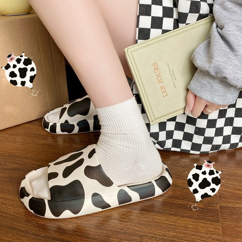 Dép bánh mì quai ngang màu bò sữa nam nữ，đế bánh mì trendy