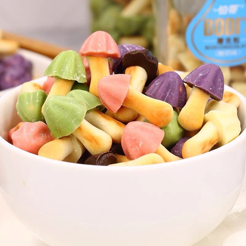 Bánh quy nấm socola/ sữa/ matcha/ việt quất lọ 82g siêu hot